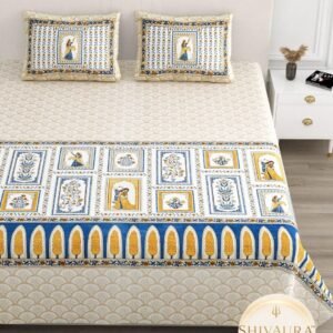 Spain Bedsheet — Ivory / Blue & Gold
